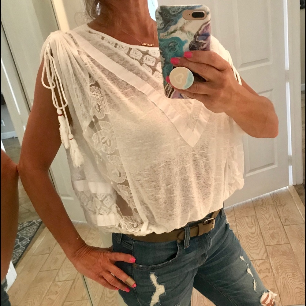 See through lace crop xs